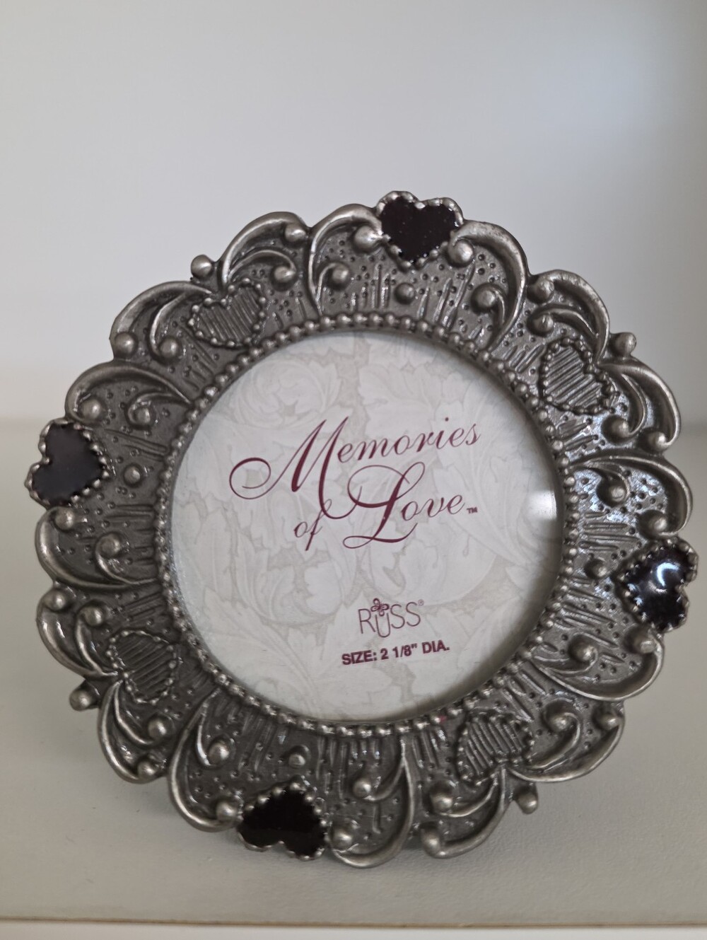 RUSS "Memories of Love" Ornate Pewter & Enamel Heart Design Picture Frame